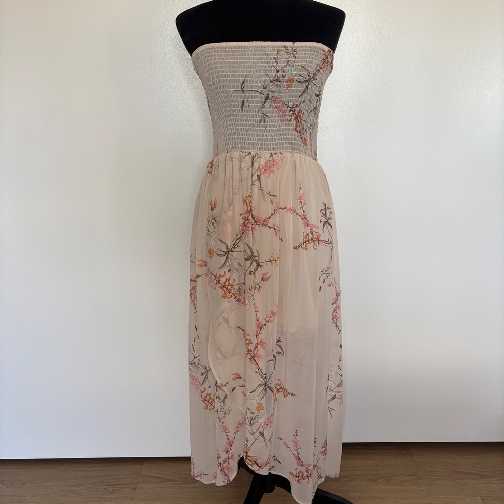 Active USA Floral Strapless Pink Dress Medium